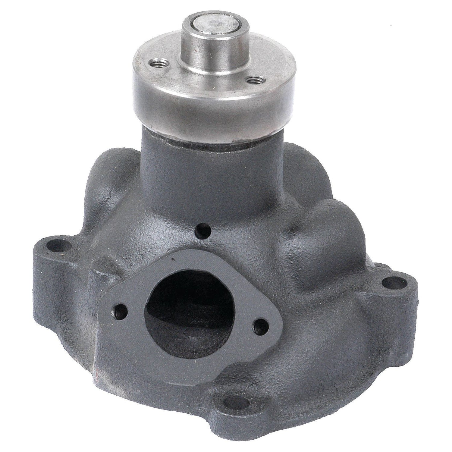 The Sparex Water Pump Assembly (S.59032) features a cast metal engine component with a cylindrical top section, multiple bolt holes, and a central circular opening at the bottom that seamlessly integrates an impeller for enhanced functionality.