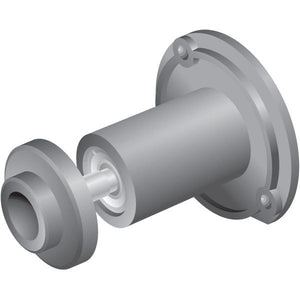 3D rendered image of a cylindrical mechanical component with a flanged end, a central shaft, and a threaded cap, resembling the design of the Sparex Water Pump Assembly (Part No.S.60125).