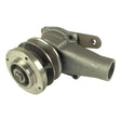 A metallic automotive water pump with a cylindrical inlet and pulley system, featuring a Sparex Impeller, designed to fit Ford New Holland and Massey Ferguson models, known as the Water Pump Assembly (Sparex Part No. S.60632) by Sparex.