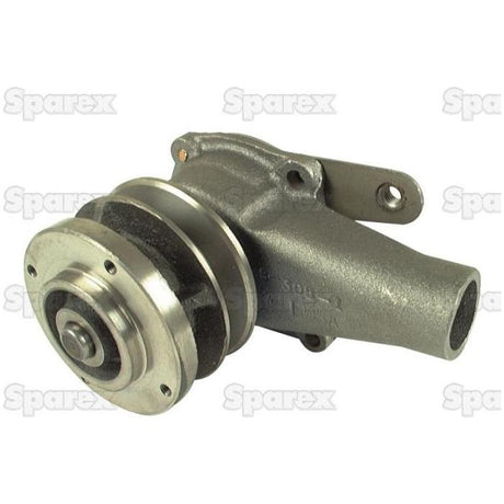 A metallic automotive water pump with a pulley and mounting bracket against a plain background, featuring the Sparex Impeller and "Sparex" watermarks, suitable for Massey Ferguson and Ford New Holland models. Product Name: Water Pump Assembly | Sparex Part No.S.60632 from the brand Sparex.