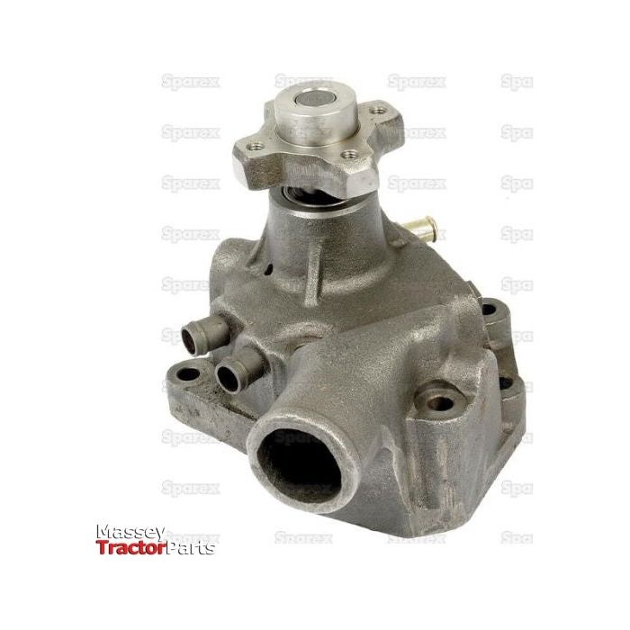 A Water Pump Assembly - S.61458 by Sparex with a metallic finish, featuring multiple ports and a mounting surface. The brand name "Sparex" is visible in the background, along with grooves with a hub and an intricate design that matches perfectly.