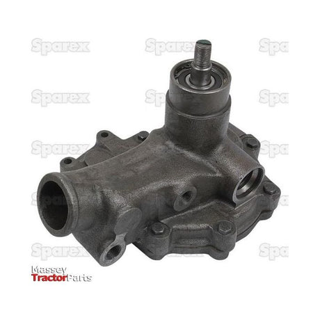 A mechanical part for a tractor, the Water Pump Assembly (Sparex Part No. S.67641), featuring multiple bolt holes and a cylindrical extension, labeled "Massey Tractor Parts" with the background marked by the word "Sparex." Compatible with various brands including International Harvester.
