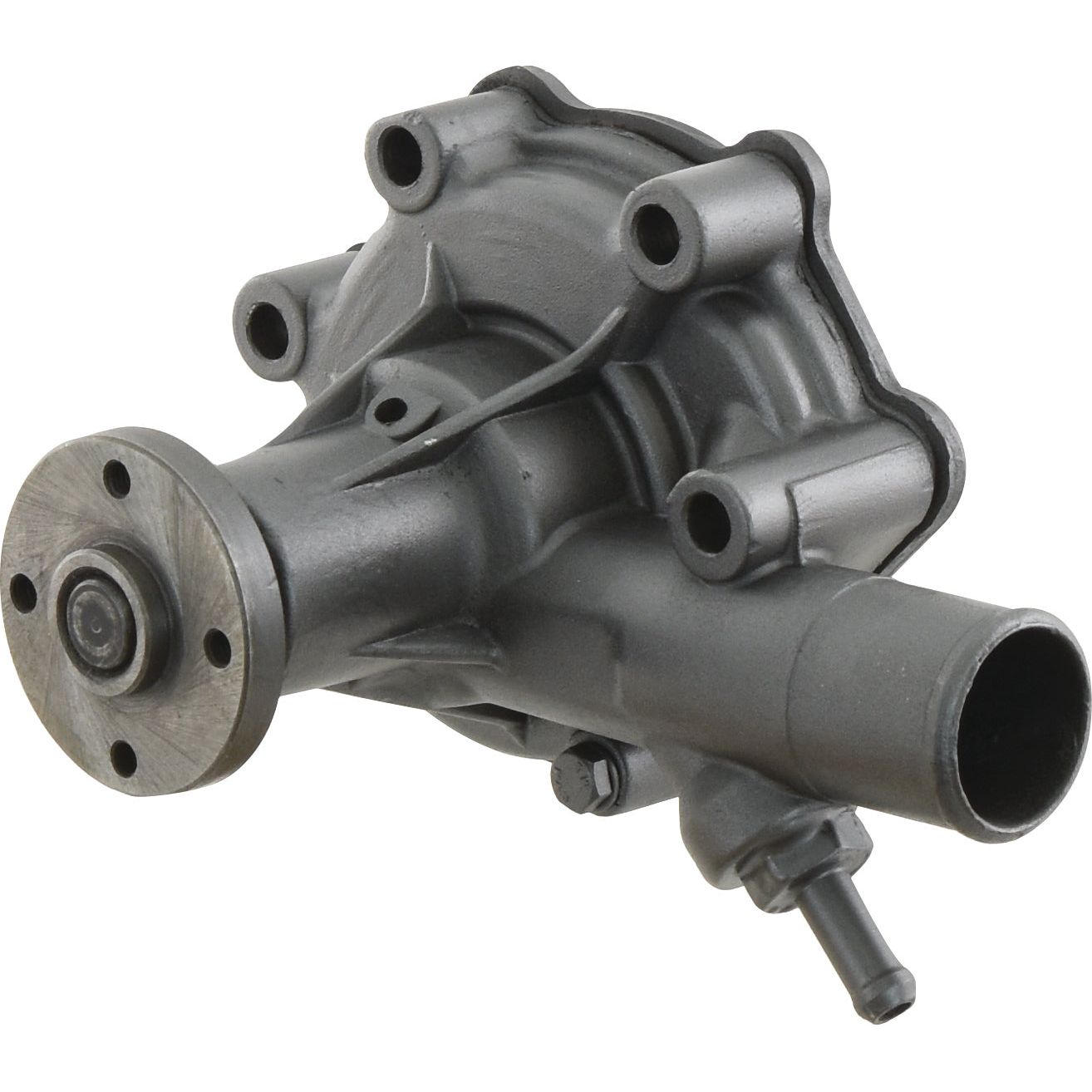 Image of a mechanical water pump featuring the Water Pump Assembly | Sparex Part No.S.67852, a cylindrical pipe, and multiple mounting points, boasting an overall width of 160 mm. Typically used in automotive cooling systems, this model is also suitable for Bolens G152.