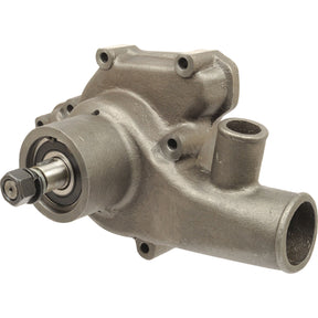The Sparex Water Pump Assembly (Supplied with Pulley), Part No. S.69270, is a durable metal pump designed with a cylindrical housing and multiple mounting points to control the coolant flow in vehicle engines efficiently. Ideal for use in Perkins U5MW0129 and Massey Ferguson models, this assembly features a robust Sparex impeller for optimal performance.