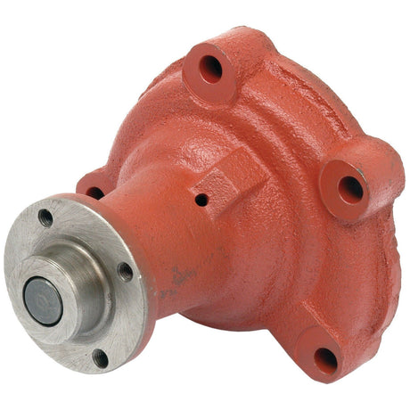 Image of a Sparex Water Pump Assembly (Sparex Part No.S.75923) with a red hydraulic motor, a silver nozzle, and an impeller, featuring four bolt holes for mounting.