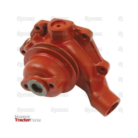 A red Water Pump Assembly (Supplied with Pulley) with a Sparex Impeller for a Massey Ferguson tractor is shown against a white background, featuring the Massey Tractor Parts logo at the bottom left. The assembly is identified by Sparex Part No. S.57759.