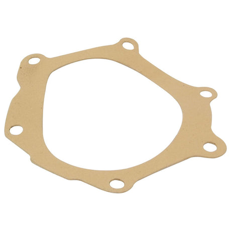 A tan-colored gasket with a roughly oval shape and four bolt holes distributed around its perimeter, perfect for fitting the Water Pump Assembly (Supplied with Pulley) from Sparex, Part No. S.57759.