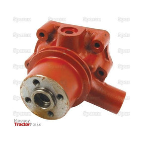 A red metal Water Pump Assembly with a cylindrical component and multiple attachment points, possibly for a David Brown 1200. The background shows faint "Sparex" text and "Massey Tractor Parts" logo. This item is sold under the Sparex brand with Part No. S.57899 and comes supplied with a pulley.
