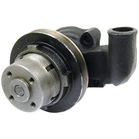 Image of the Sparex Water Pump Assembly (Supplied with Pulley) - S.60330, featuring a metallic construction with a black housing and multiple bolt holes. It includes a 12mm pulley, and both the water inlet and outlet are visible.