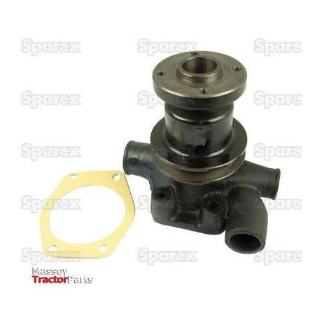 A metallic water pump assembly, branded "Sparex," includes an associated gasket and pulley. Similar to the Sparex Impeller, it features multiple openings and mounting points. This part is identified by the Sparex Part No.S.65014.