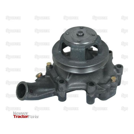 A Water Pump Assembly (Supplied with Pulley) with a single outlet and mounting holes, featuring a half pump housing. The background displays a "Sparex" watermark and "Massey Tractor Parts" logo in the bottom left corner.
