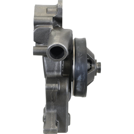 Side view of the Sparex Water Pump Assembly (Supplied with Pulley) - S.67127, featuring a metal housing, Poly-Vee Pulley, and mounting bracket.