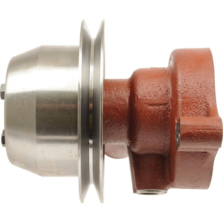 Close-up of a Sparex Water Pump Assembly (Supplied with Pulley), featuring cylindrical sections, flange components, and a single groove reminiscent of the V-style pulley commonly found in Valmet & Valtra machinery.