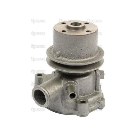 Image of the Water Pump Assembly (Supplied with Pulley) - S.67682 from Sparex, showcasing a metallic structure with cylindrical and tubular components. Designed for automotive use, this brand-new pump features a single groove impeller and a V-style pulley, intended for vehicle cooling systems.