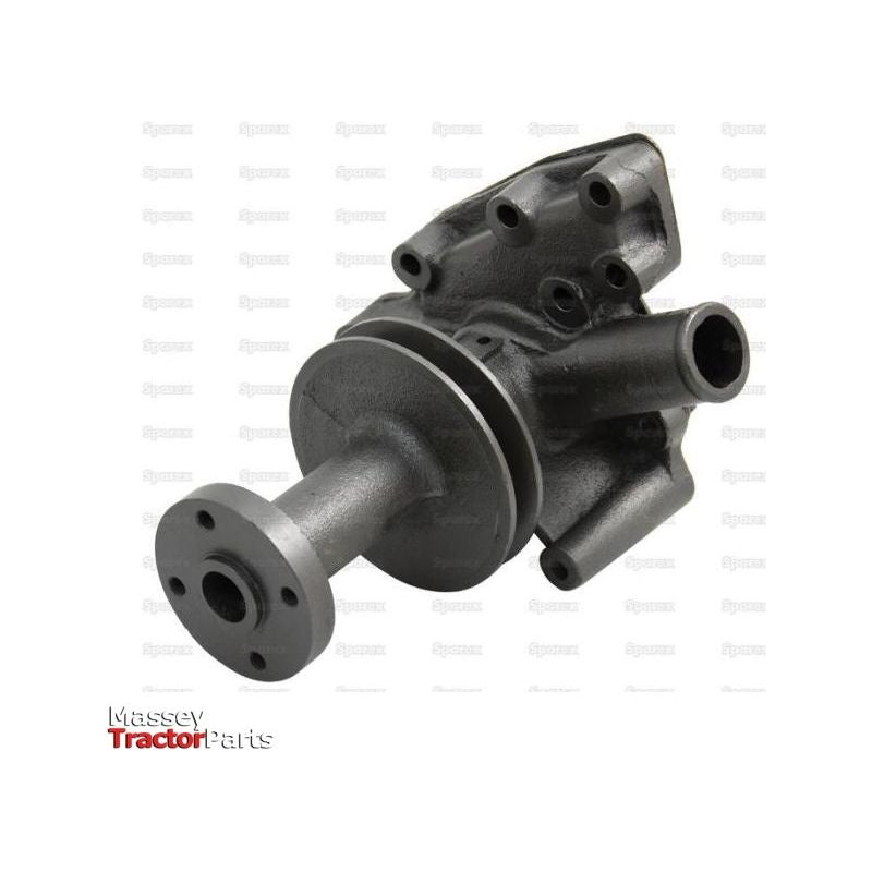 The Sparex Water Pump Assembly (Supplied with Pulley) - S.67833 is a metal water pump designed for a tractor, showcased on a white background. It features multiple bolt holes, a cylindrical shaft, and an impeller with a 70mm diameter.