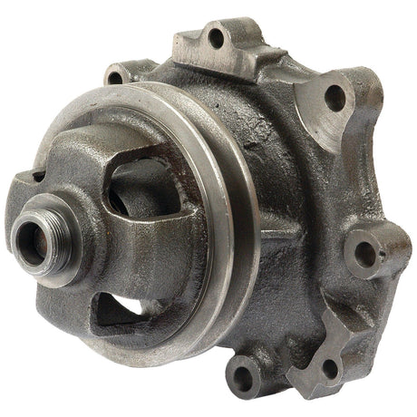 The Water Pump Assembly (Supplied with Pulley) - S.67951 by Sparex is a metallic automotive part featuring a circular base, multiple bolt holes, a threaded cylindrical protrusion, gears, and a single groove impeller.