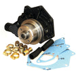 Image of a Sparex Water Pump Assembly (Supplied with Pulley) | Sparex Part No. S.70907, featuring gaskets, hoses, hose clamps, a V-Style Pulley, and brass fittings on a plain white background.