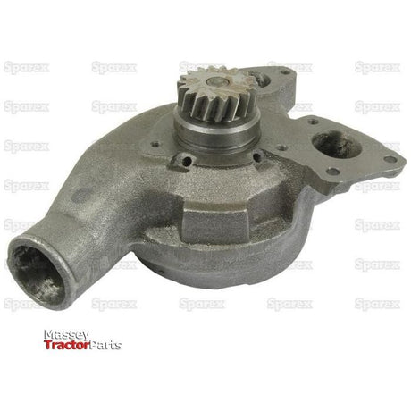 A metal water pump assembly with drive gear, labeled "S.39884," is displayed on a white background with faint "Sparex" branding. The Massey Tractor Parts logo is in the bottom left corner.