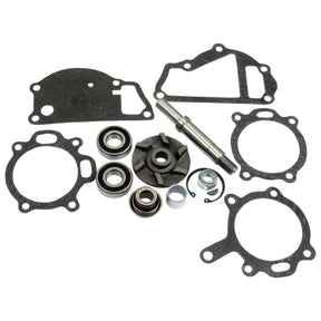 A collection of automotive gaskets, seals, bearings, and a shaft are spread out on a white background, resembling the Sparex Water Pump Repair Kit (Sparex Part No. S.40047).