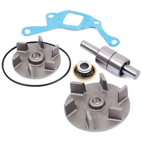 Assorted mechanical parts, including gears, O-rings, a gasket, and a Sparex water pump repair kit (Sparex Part No.S.66476), are placed on a white background.