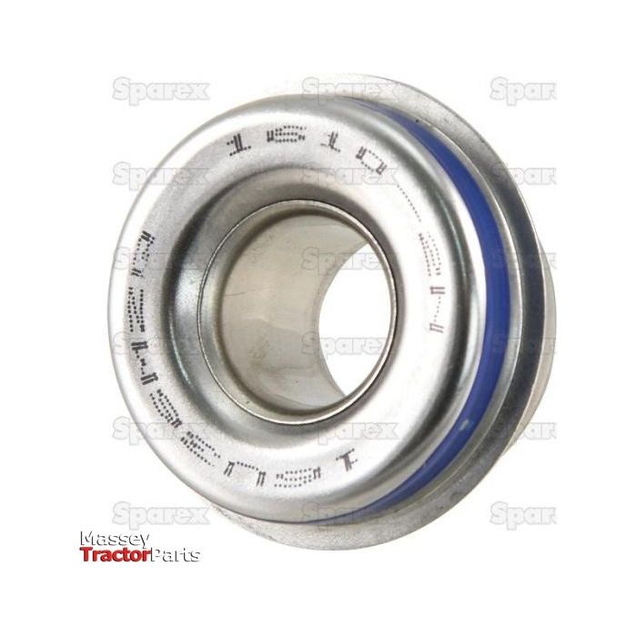 A metal water pump pulley featuring a blue inner ring with engraved part numbers on the outer edge. It is labeled as a tractor part from Massey Tractor Parts, specifically for a Massey Ferguson model and known as Sparex Part No.S.40075.