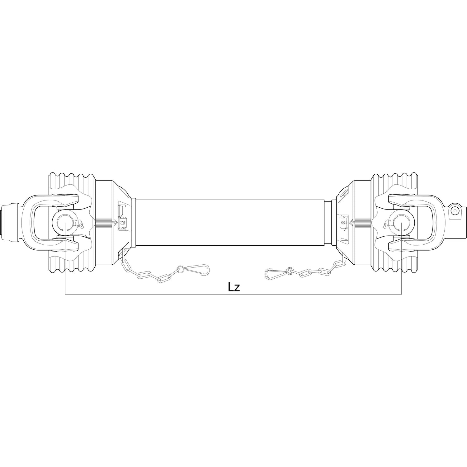 A technical drawing of a mechanical component showing two gear-like structures connected by a central bar, with chains and measurements indicated as "Lz" along the center, featuring the Sparex Weasler PTO Shaft - (Lz) Length: 710mm, 1 3/8'' x 6 Spline Q.R. to 1 3/8'' x 6 Spline Q.R. - S.39009 specifications.

