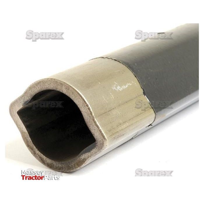 Close-up of a hollow, metal Rilsan® Coated PTO Tube with a hexagonal opening, branded "Sparex" and part number S.50698, resembling an outer tube for a Massey tractor.