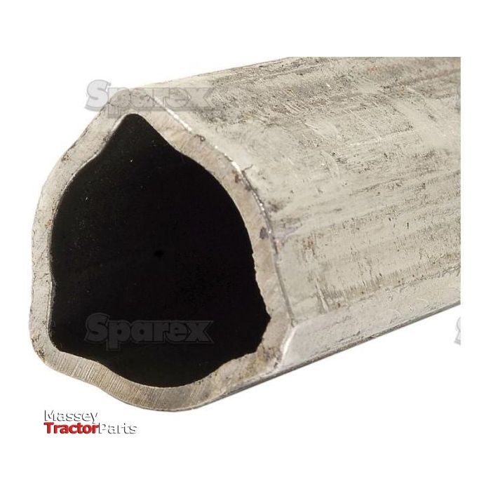 Close-up of a hexagonal metal tube with a rough texture. The tube, reminiscent of Rilsan® Coated PTO Tube - Triangle Profile design, appears weathered and has a wide opening. The Sparex logo is present at the bottom left corner.