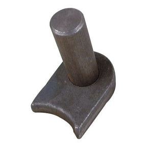 A gray metal cylinder with a rectangular base and a semi-circular cutout, designed as the Sparex Weld On Gate Hanger - Radius, Pin Ø22mm (Part No.S.55502).