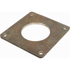 The Sparex Weld on Square Flange 6'' (150mm) (Non Galvanised) - S.103091 is a square metal plate with a large circular hole in the center and four smaller holes at each corner.