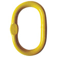 A yellow, oval-shaped metal link with a Safe Working Load (SWL) rating on a white background, identified as the Welded Chain Master Link - 10 x 8mm (Sparex Part No. S.21552) from the brand Sparex.