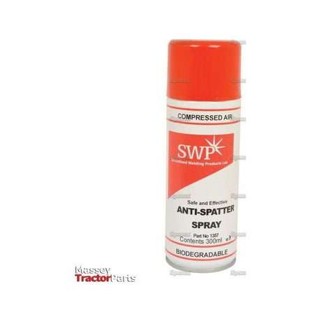 A 300ml can of Sparex Welding Spray - Anti Spatter (Sparex Part No. S.26209) with compressed air features an orange cap and is labeled as safe, effective, biodegradable, and solvent-free for optimal weld spatter prevention.