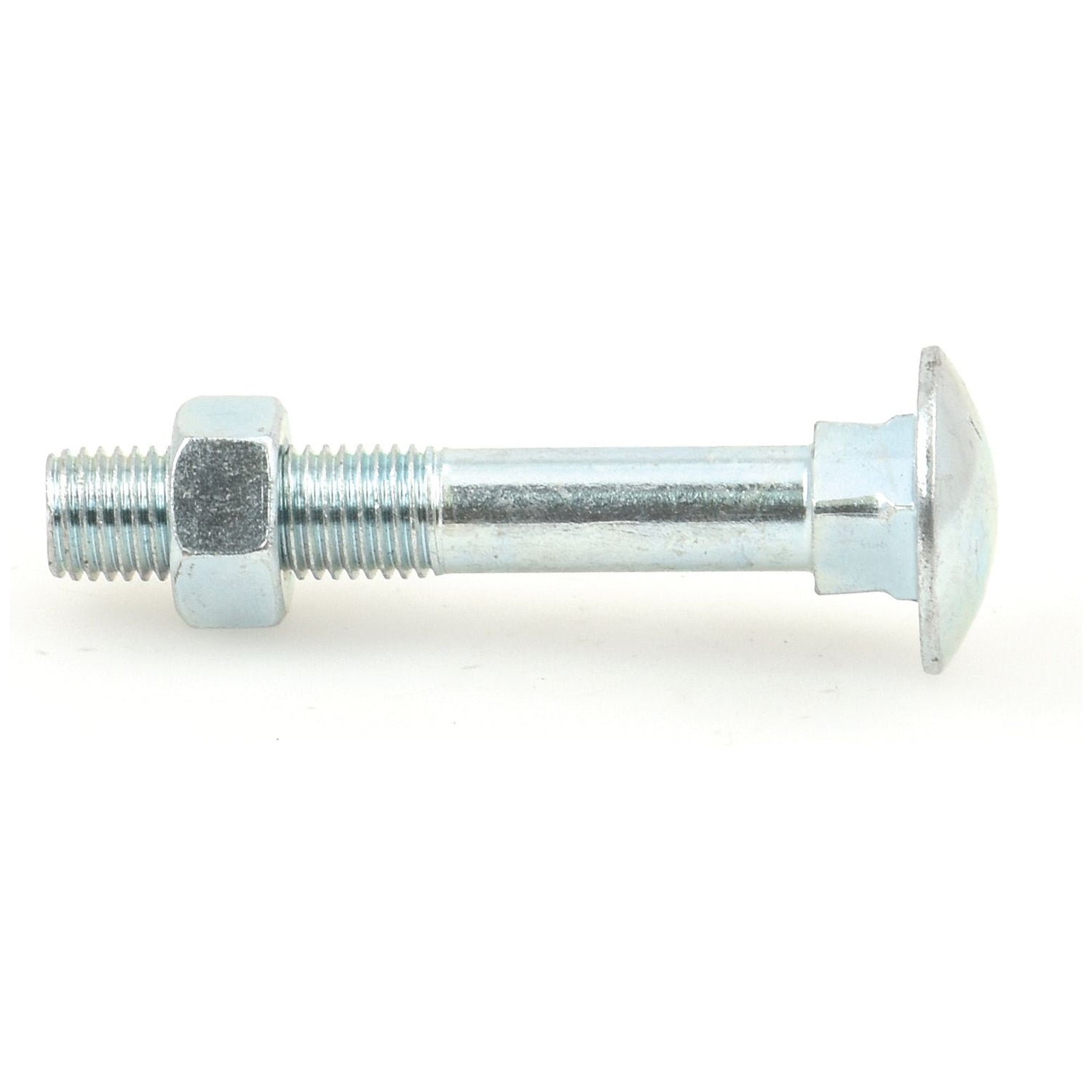 A Sparex Wheel Bolt M16 x 2 x 100mm (Bag 8 pcs.), with a rounded head and a nut, displayed horizontally on a white background.