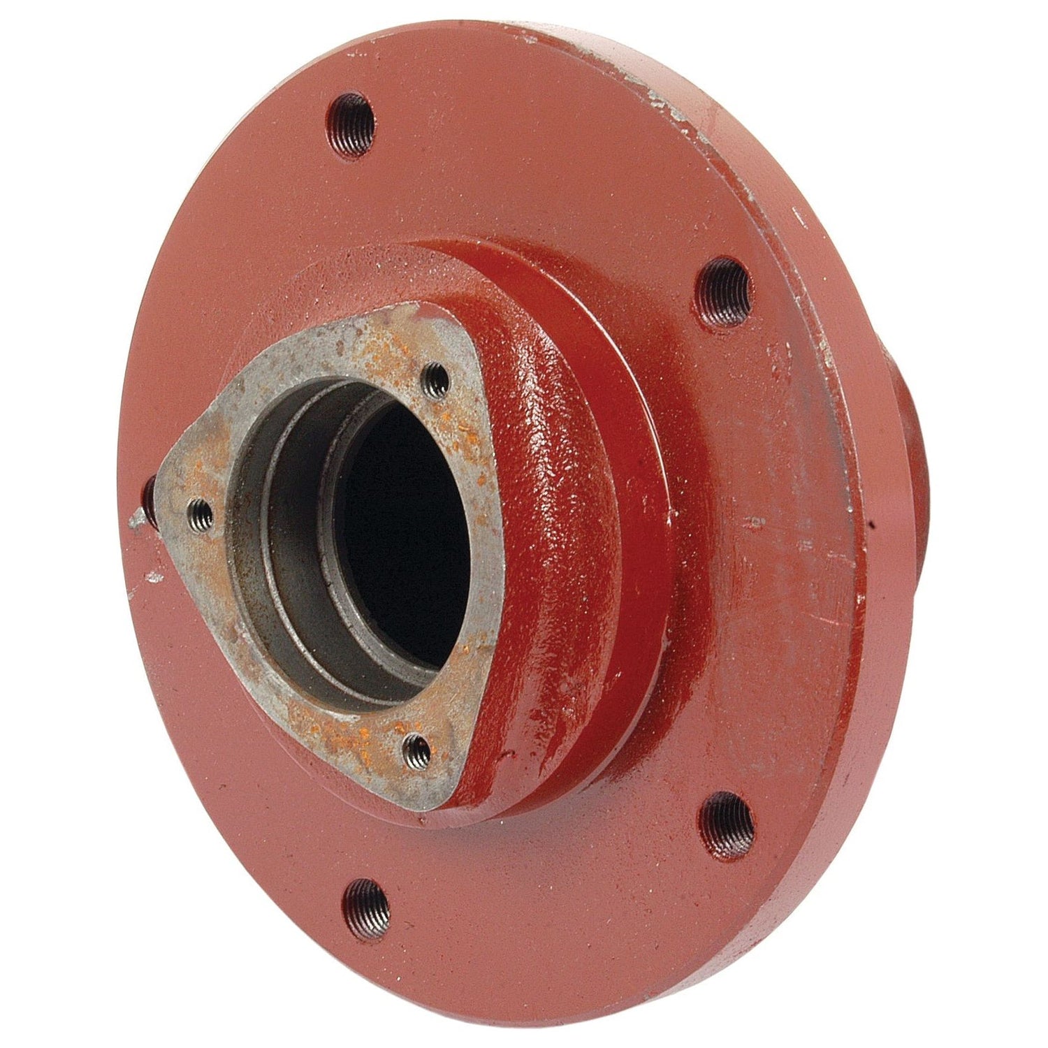 A red metal machinery component from Sparex with a cylindrical centerpiece and four mounting holes, known as the Wheel Hub (Sparex Part No. S.59574).
