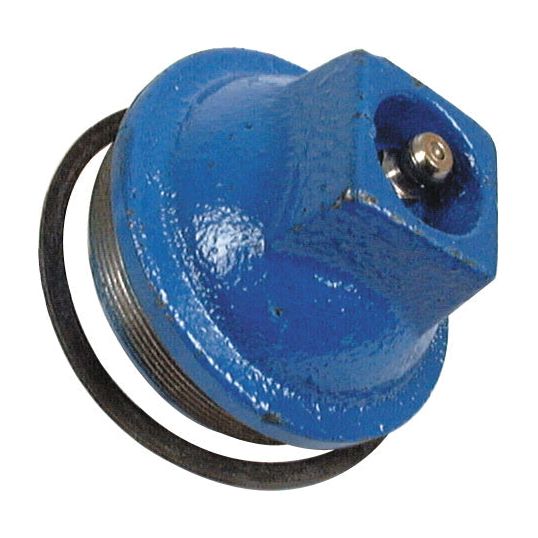 A blue, hexagonal-threaded Hub Cap (Sparex Part No. S.65130) with a black O-ring gasket, perfect for New Holland or Ford machinery.