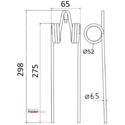Wheel Rake Tines Replacement - - -  Length:275mm, Width:65mm,⌀6.5mm - Replacement for PZ
 - S.78956 - Massey Tractor Parts