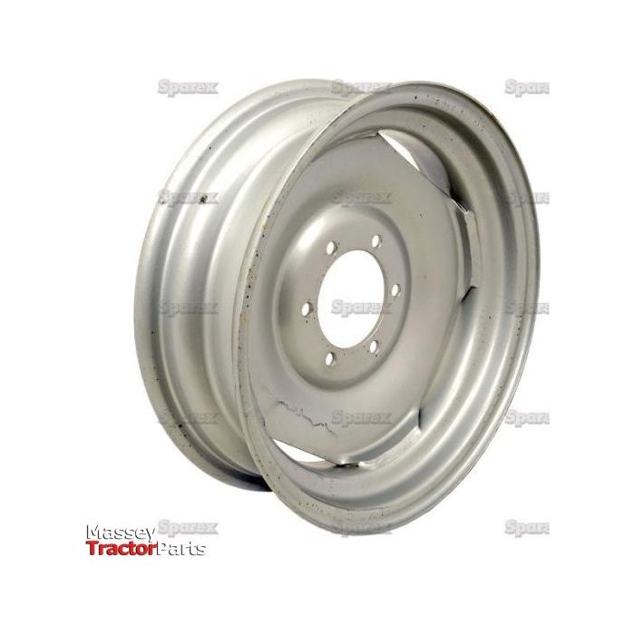A silver tractor wheel rim, model S.40288 by Sparex, measuring 5.5 x 18 inches with multiple bolt holes in the center and a Bore Ø, displayed on a white background with faint text saying "Sparex" and "Massey Tractor Parts.