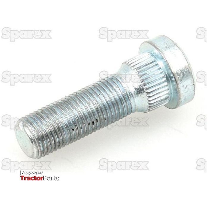 Close-up of the Sparex Wheel Stud 1/2'' x 1 3/4'' (UNF) Grip Ø: 5/8'', Part No. S.4948, against a white background. The wheel stud, commonly used in Ford / New Holland machinery, features threads along its length and has a gear-like pattern near the head. "Sparex" is faintly repeated in the background.