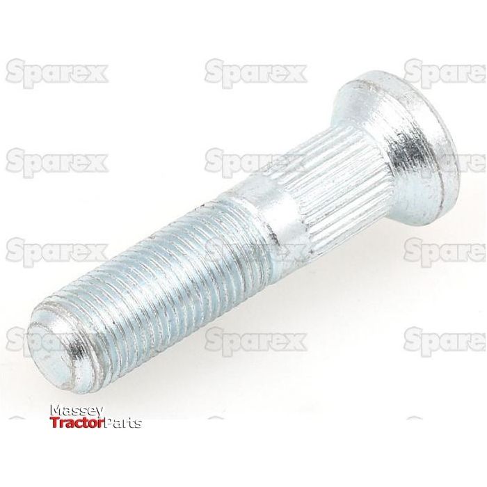 A 1/2'' x 2'' (UNF) Wheel Stud with a ridged body and flat head, identified as a Sparex Part No. S.58715, is displayed against a white background. The image features watermarks from "Sparex" and "Massey Tractor Parts.