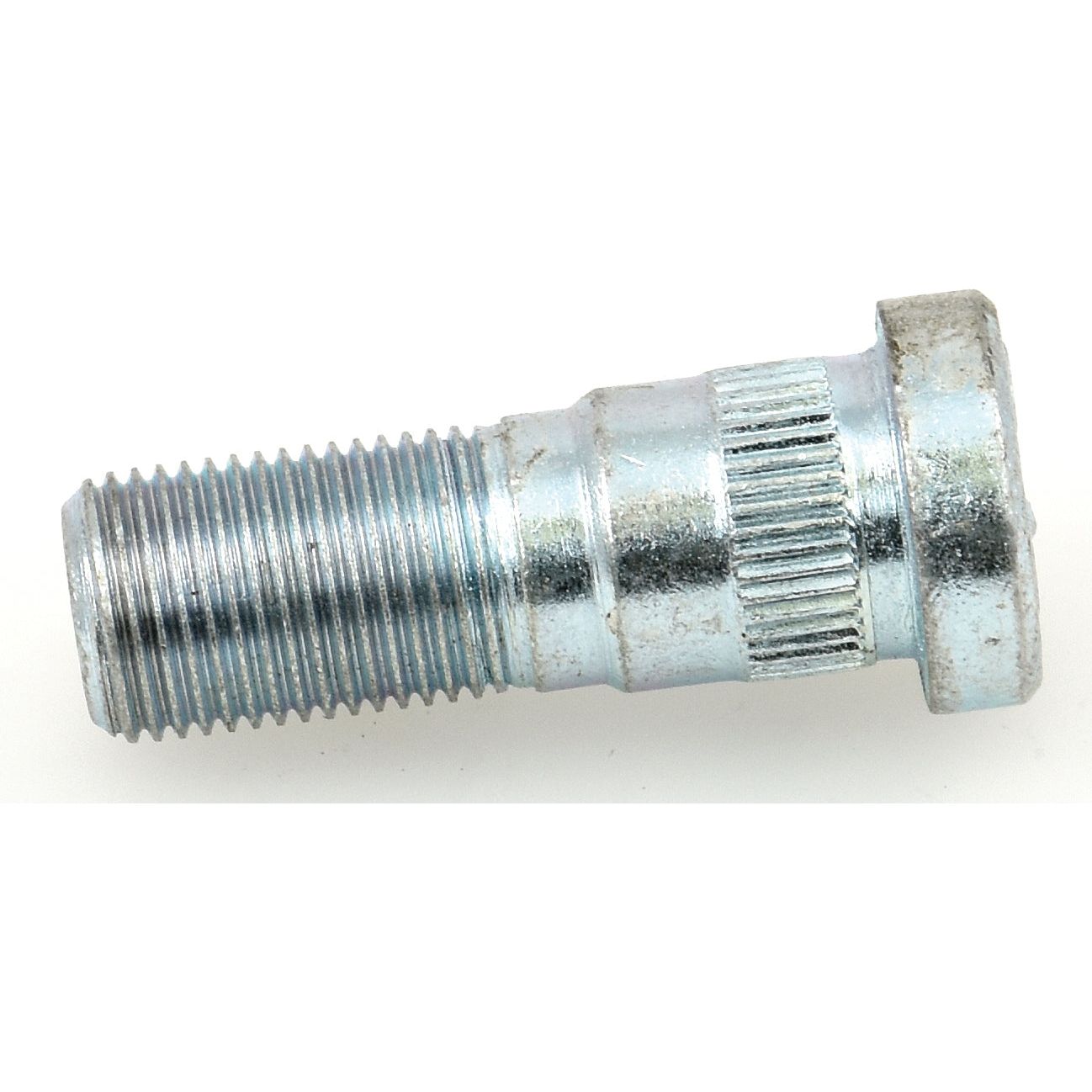 A close-up image of a Sparex Wheel Stud 5/8'' x 2'' (UNF), featuring a ridged shaft and UNF-threaded end, lies horizontally on a white background.