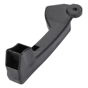 The AGCO Fendt Window Opener R/H - 247811040111 is a black plastic automotive component featuring a rectangular opening at one end and a circular hole at the other, designed to enhance productivity and efficiency in various Fendt models.