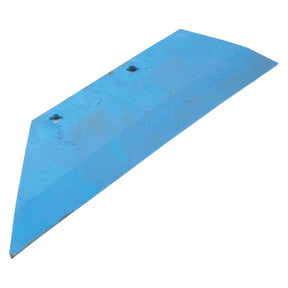The Sparex Wing 400mm - RH (Lemken), with part number S.127440, is a blue metal blade in a triangular shape, featuring two bolt holes near its center, and is hardfaced for enhanced durability.