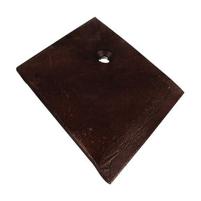 A rust-brown, rectangular metal piece with a central hole and beveled edges, similar to the Sparex Wing Single Hole LH (Sparex Part No. S.78322), used in a Ransome SUBTILLER.