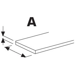 Diagram displaying a flat rectangular sheet labeled "A" with arrows indicating its thickness and length dimensions, ideal for use with Wiper Arm - 16'' (410mm) | Sparex Part No. S.66549 in Ford / New Holland machinery.