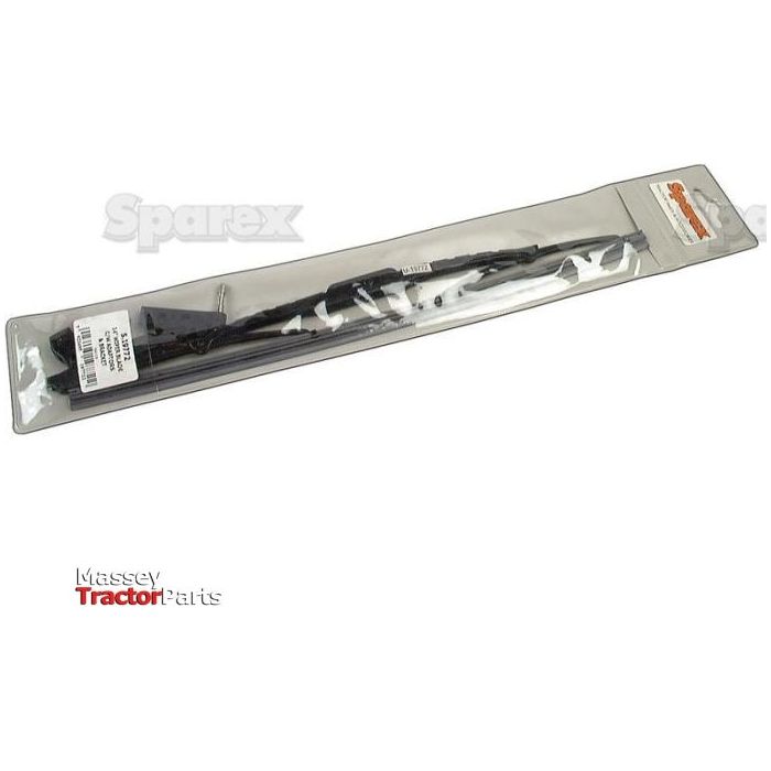 The packaged windshield wiper blade, labeled "Sparex" and "Massey Tractor Parts," comes in clear plastic wrapping and features a 14'' (350mm) Agripak Wiper Blade, product name: Wiper Blade - 14'' (350mm) 1 pc. + S.14730 | Sparex Part No.S.19772.