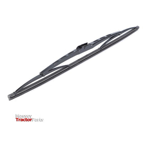 A rear window wiper blade designed with a black metal frame and crafted from high-grade materials, displayed on a white background. The image features the "Massey Tractor Parts" logo in the bottom left corner, emphasizing its compatibility with various Massey Ferguson models. This product is named 'Massey Ferguson - Wiper Blade, Rear Window - 3582047M1' and is offered by AGCO.