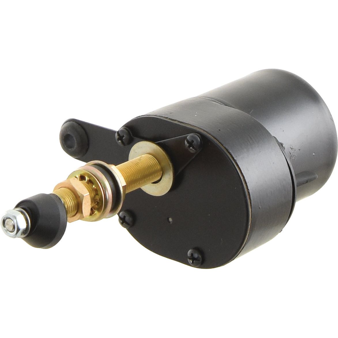Close-up of a black solenoid valve with visible mounting hardware and connectors, resembling the design of the Sparex Wiper Motor 12V | Sparex Part No. S.35443, isolated on a white background.