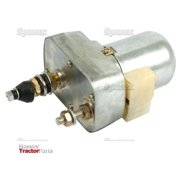 An image of a Wiper Motor 12V, branded as Sparex Part No.S.35447, compatible with Massey tractor and Ford / New Holland models, featuring visible connectors.