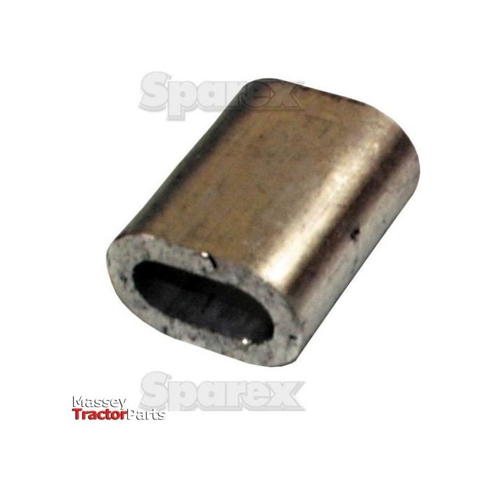 Introducing the Wire Rope Ferrule - Rope Ø Steel Core: 5mm (Din: 3039) - S.13944 by Sparex, a robust metallic oval-shaped crimping sleeve with a central hole, ideal for securing wire or cable in various applications. The background features faint branding watermarks for authenticity.