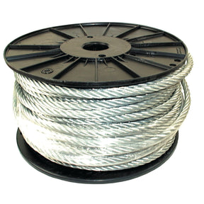 A large spool of Sparex Wire Rope With Steel Core - Steel, ØM12mm x 110M (Sparex Part No. S.14337) is coiled tightly around a black plastic reel.